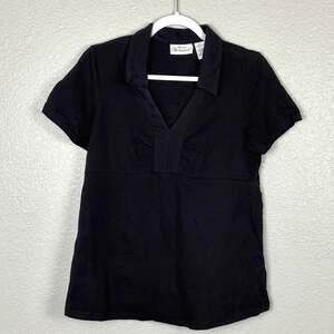 Maternity Announcements Size M 8/10 Black V-neck Collared Short Sleeve Blouse